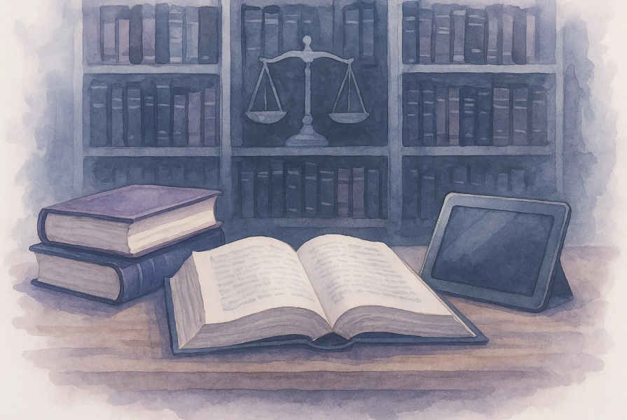 Bookshelf and legal articles illustration